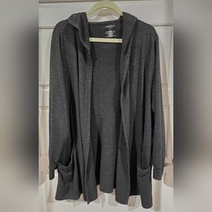 Torrid Sz 4 Charcoal Hooded Open Front Sweatshirt-ish Loungewear Cardigan